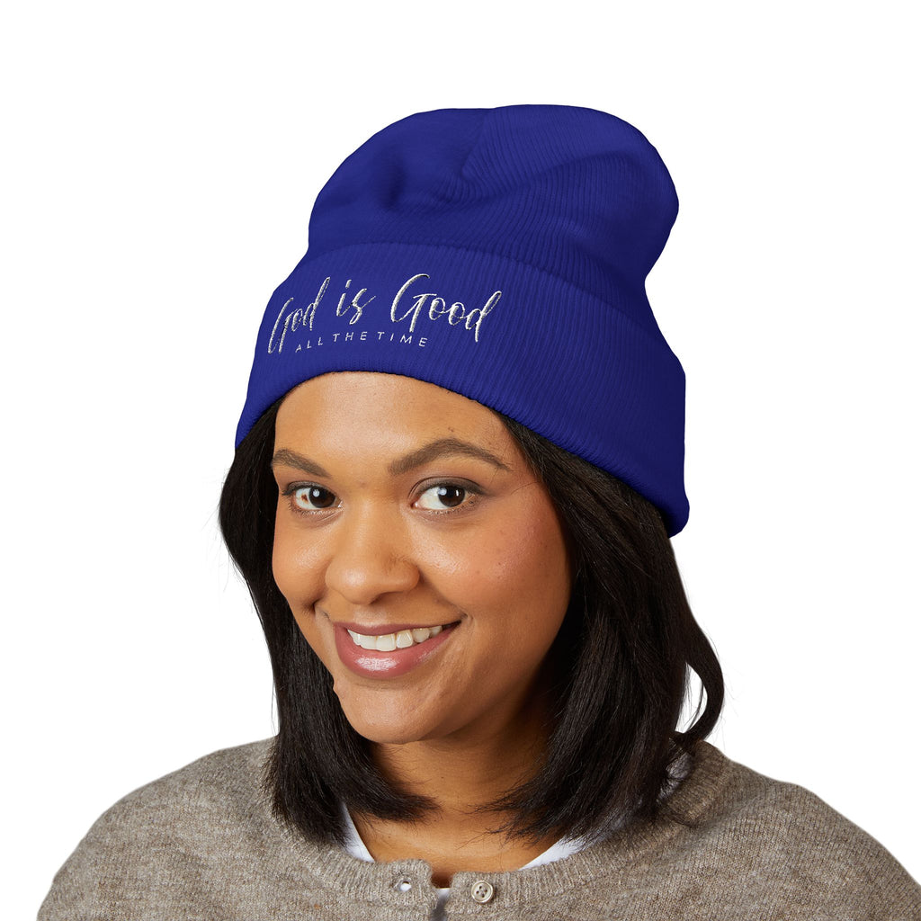 Embroidered 'God Is Good' Cuffed Beanie