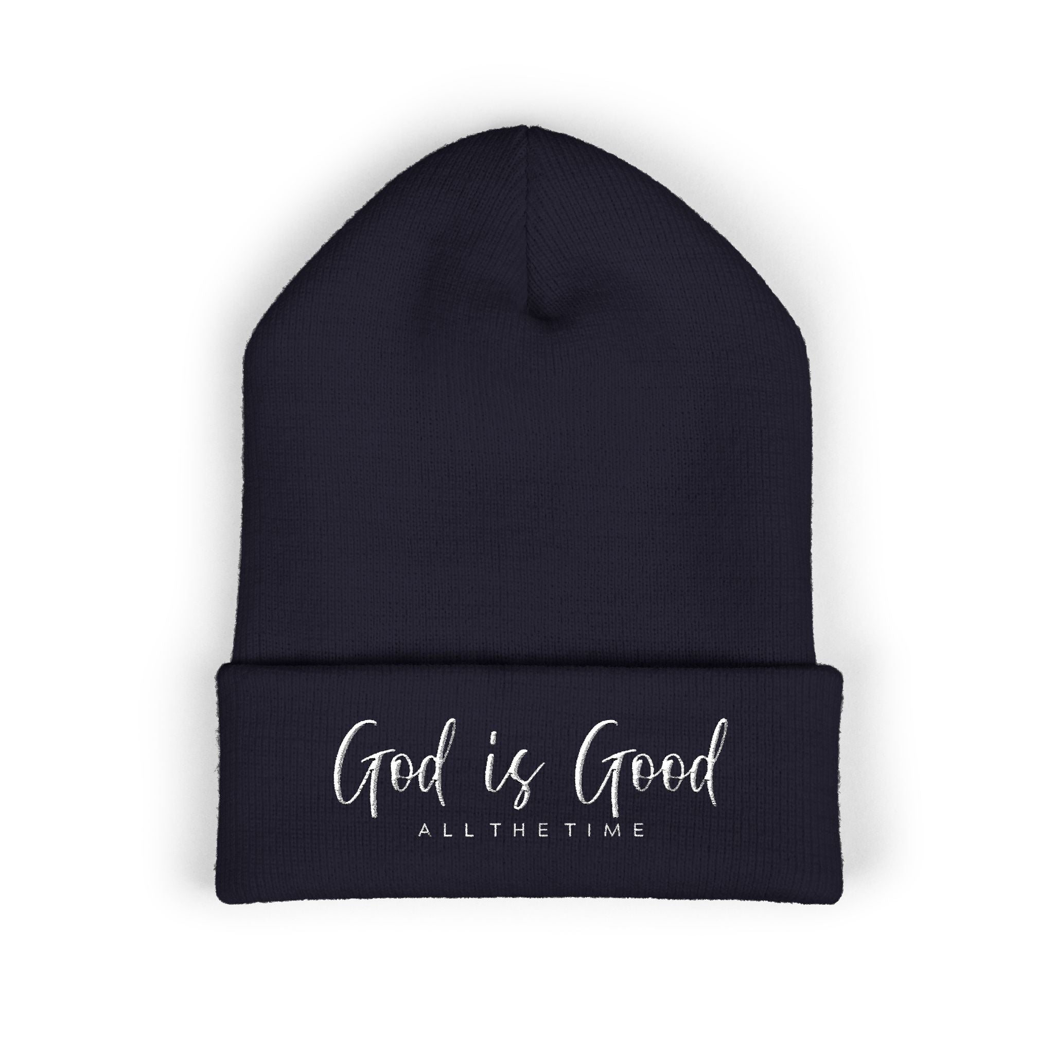 Embroidered 'God Is Good' Cuffed Beanie