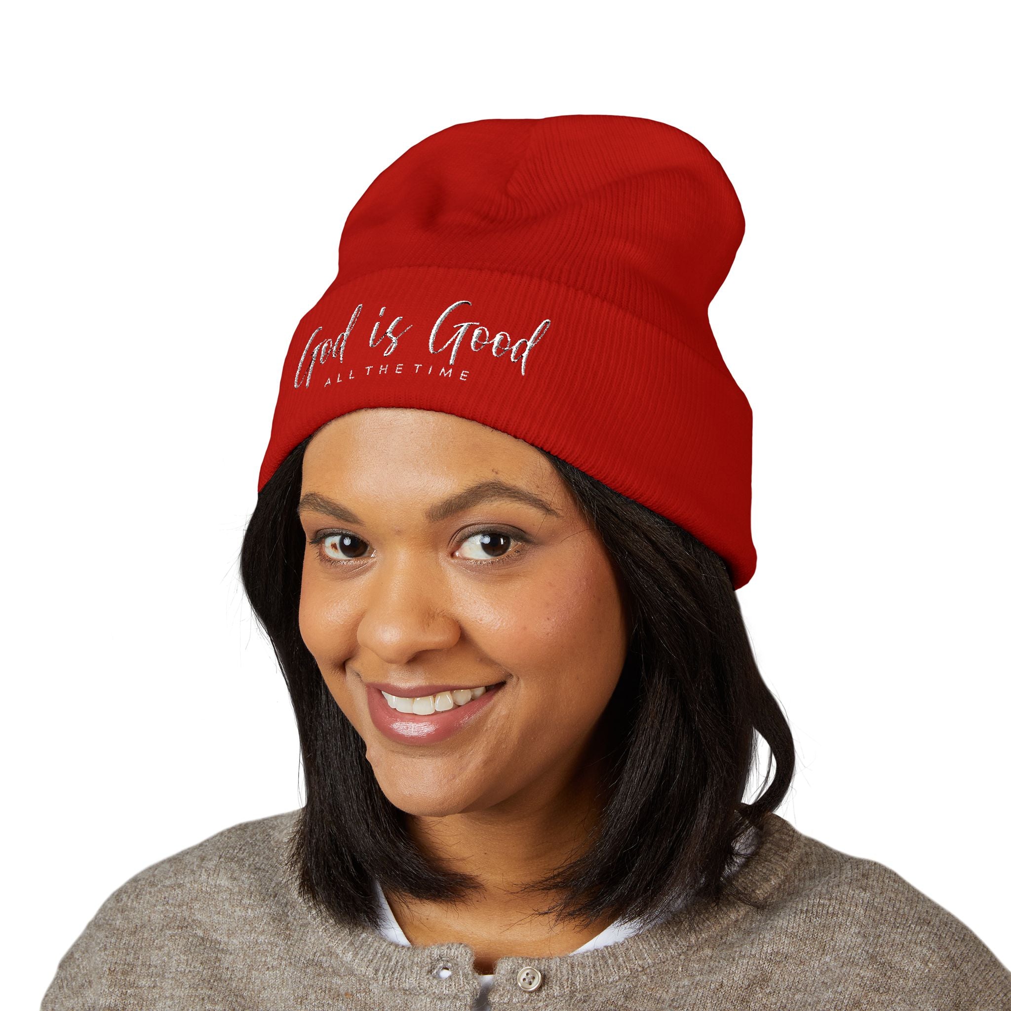 Embroidered 'God Is Good' Cuffed Beanie
