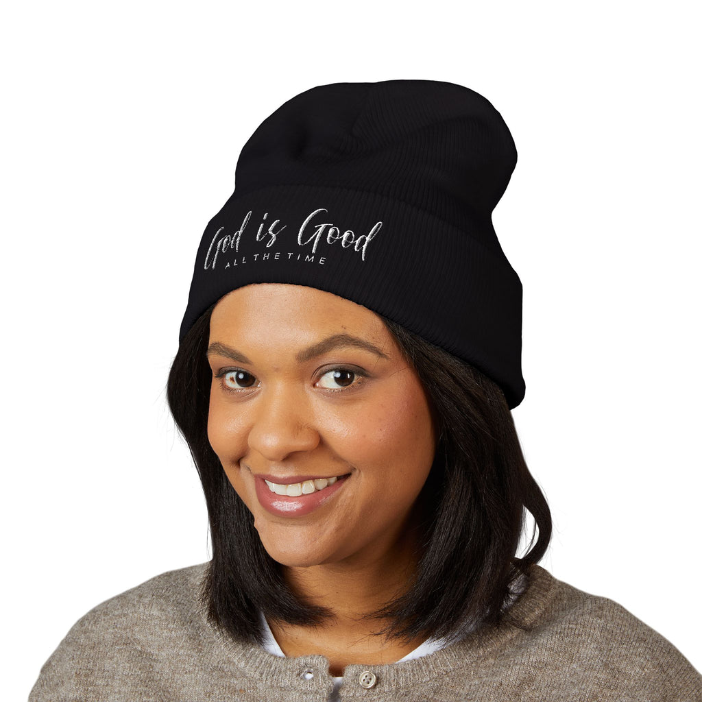 Embroidered 'God Is Good' Cuffed Beanie