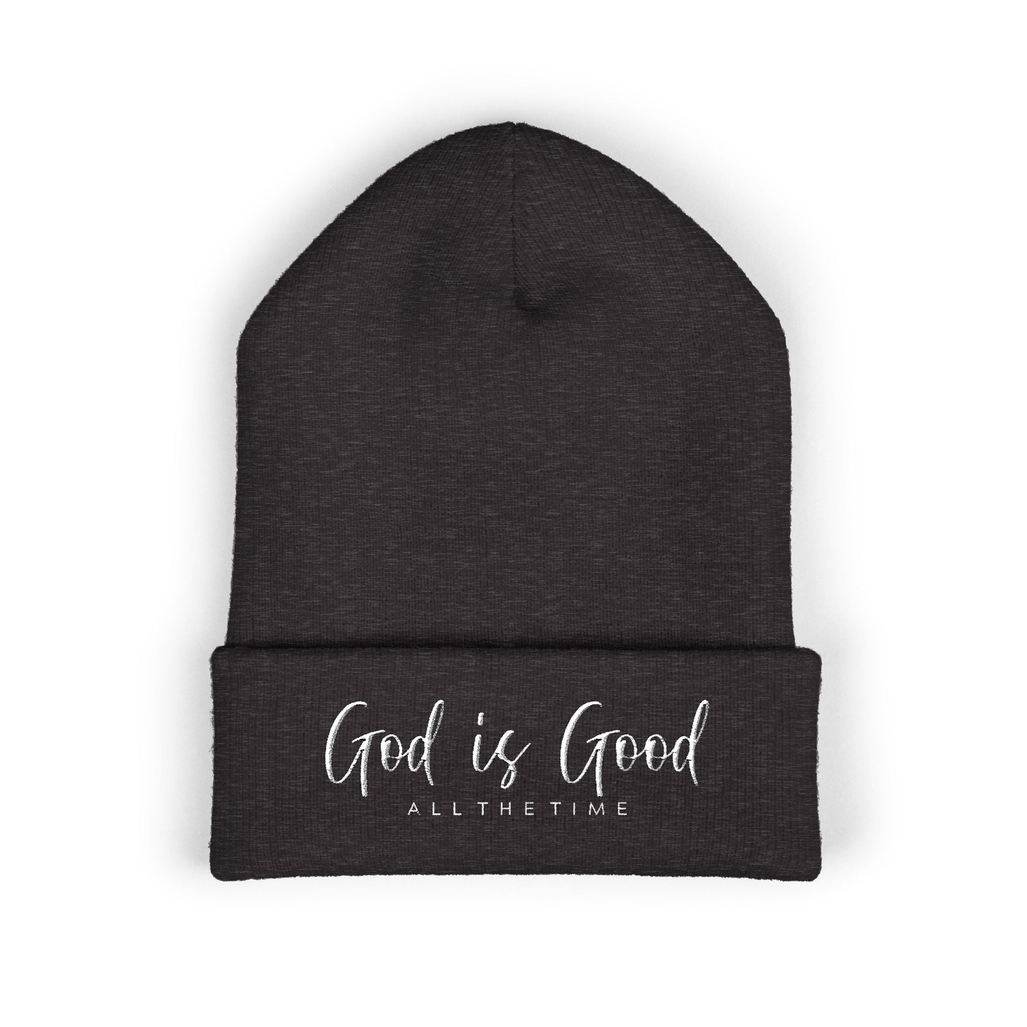 Embroidered 'God Is Good' Cuffed Beanie