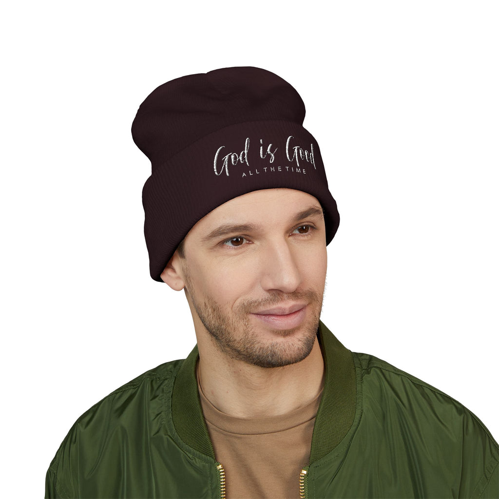 Embroidered 'God Is Good' Cuffed Beanie
