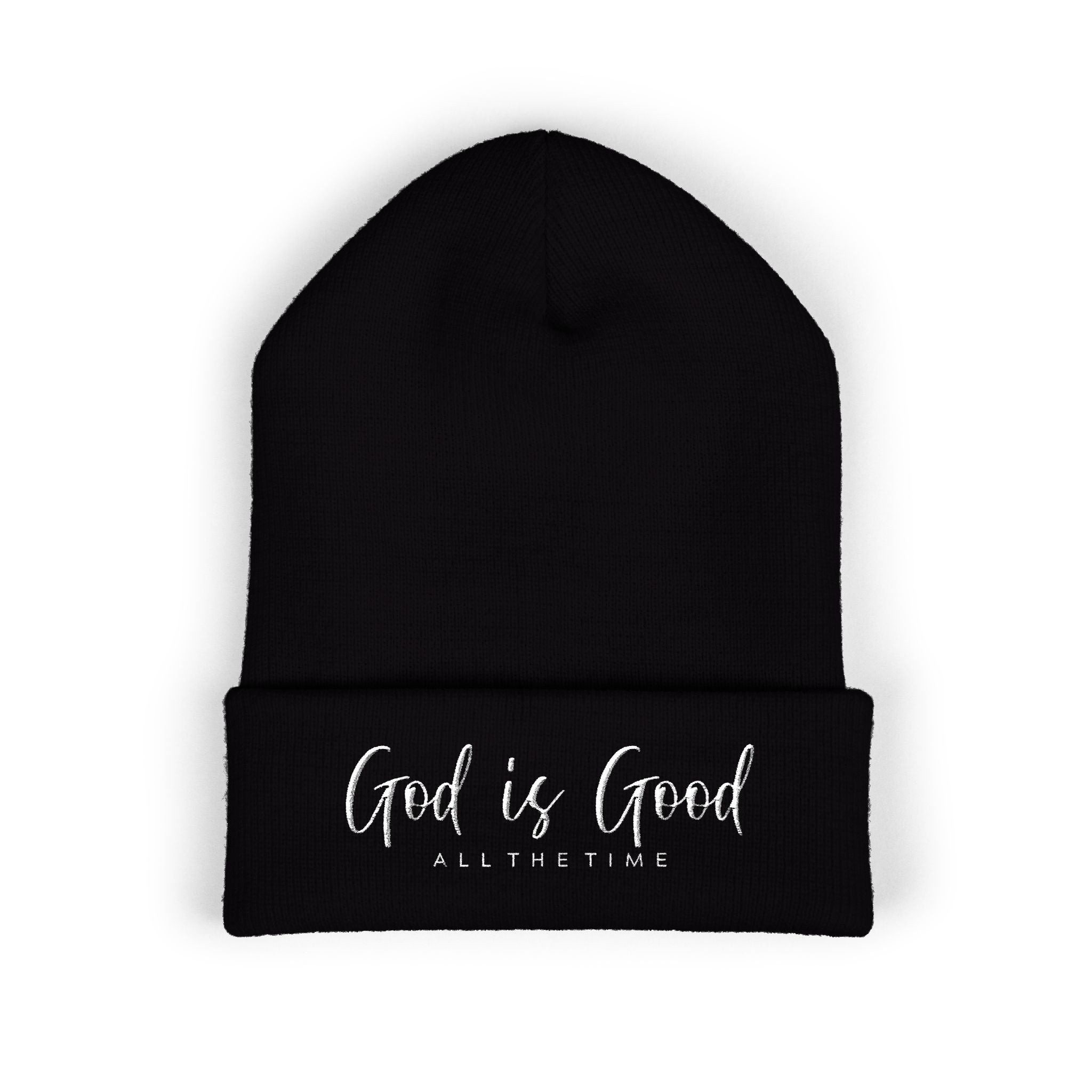 Embroidered 'God Is Good' Cuffed Beanie