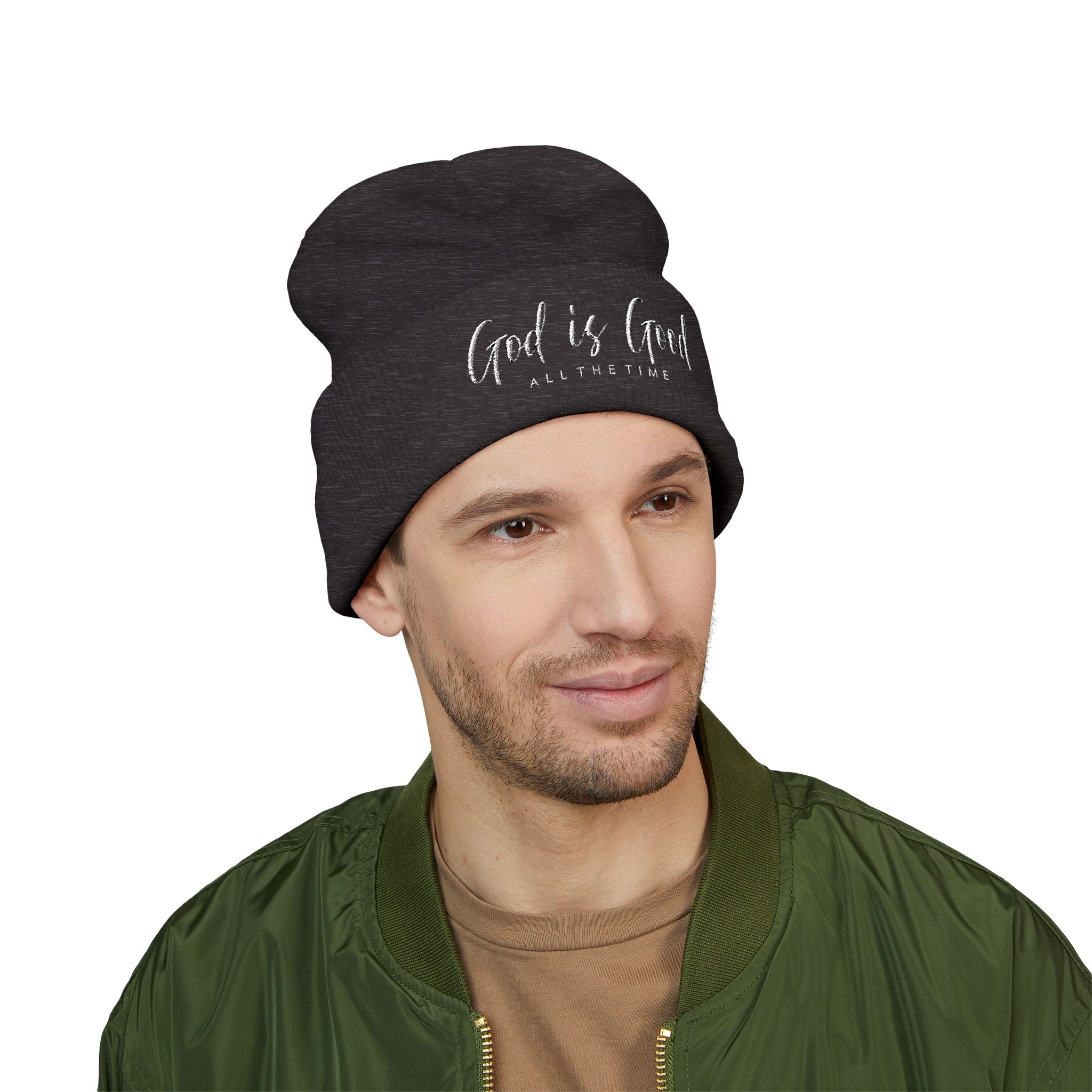 Embroidered 'God Is Good' Cuffed Beanie