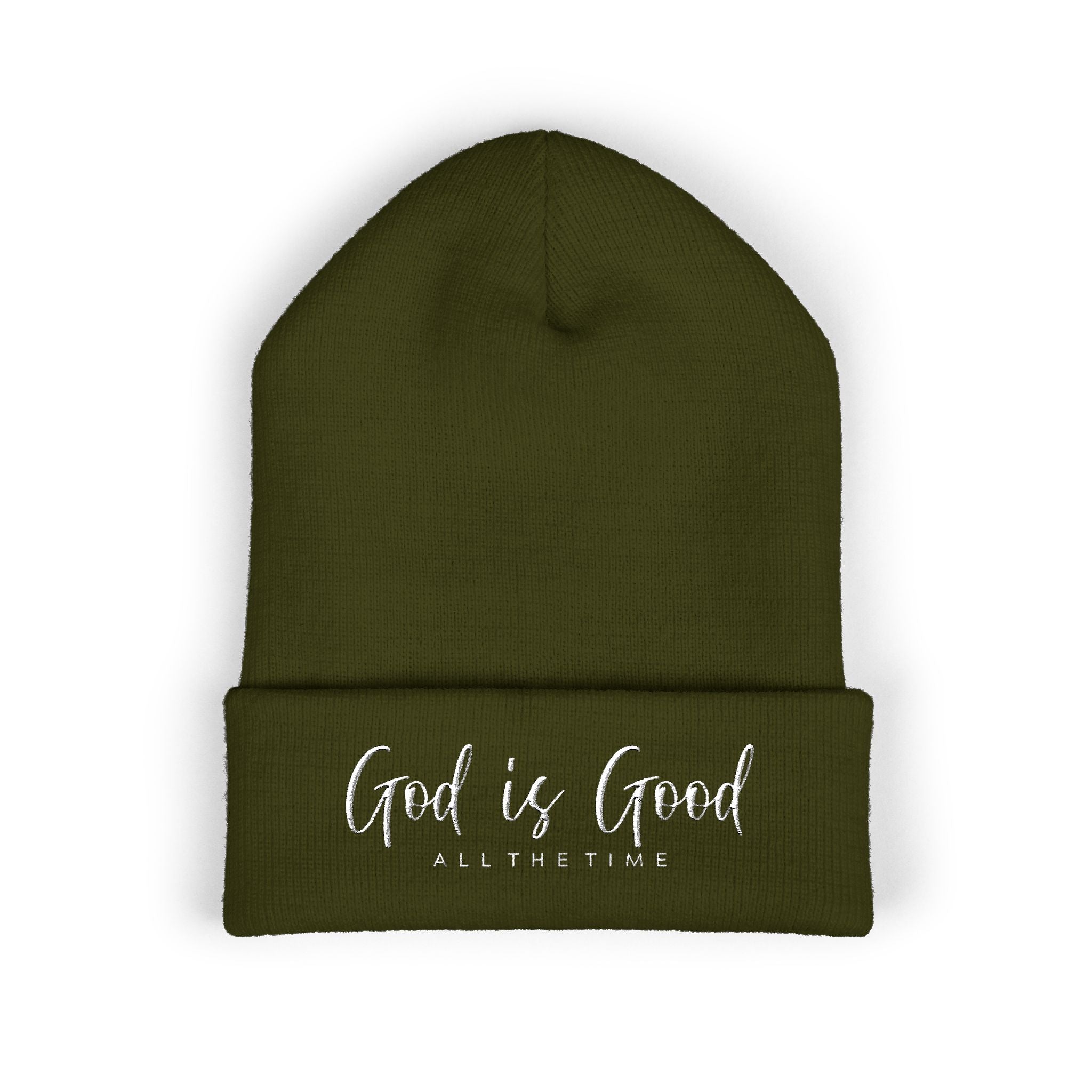 Embroidered 'God Is Good' Cuffed Beanie