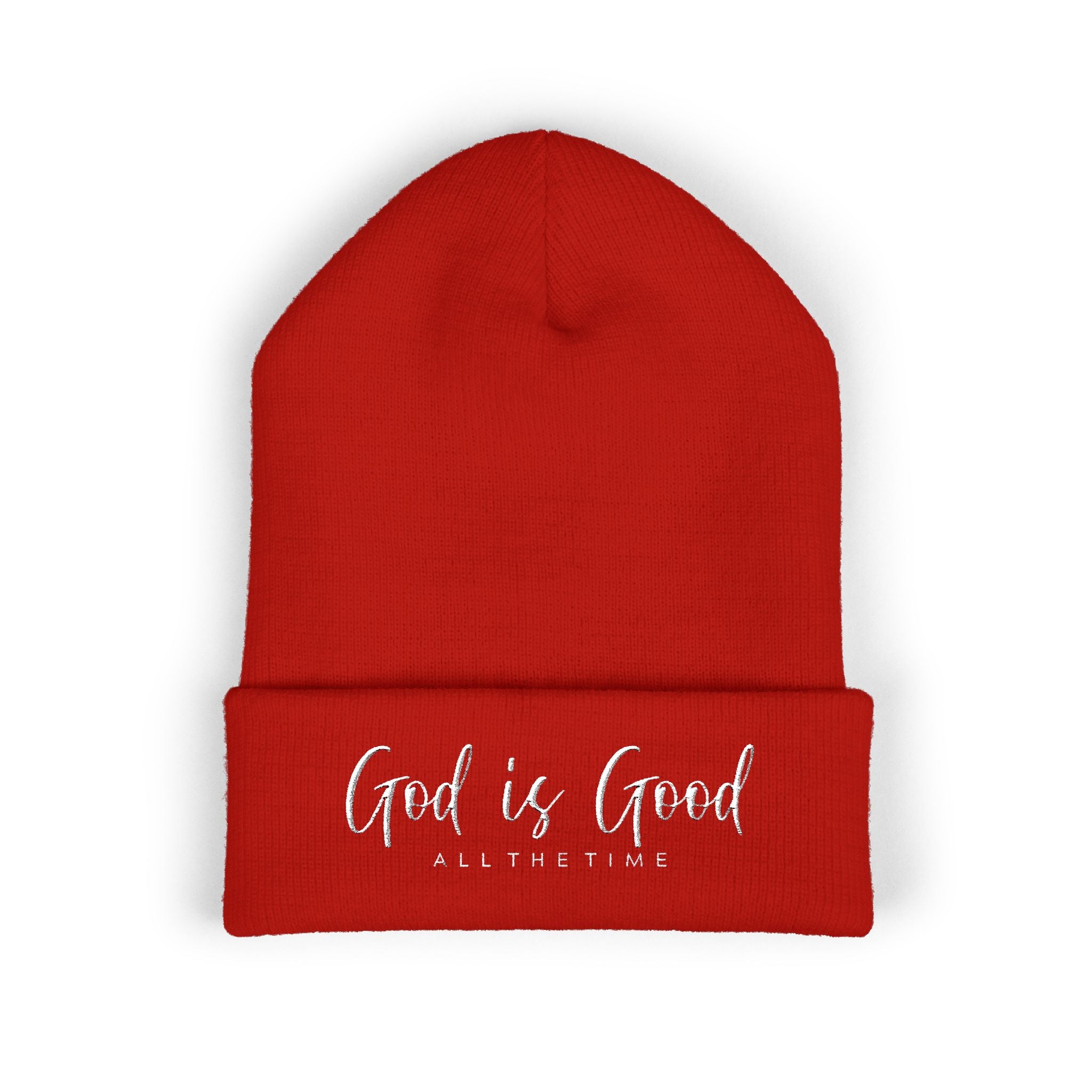 Embroidered 'God Is Good' Cuffed Beanie