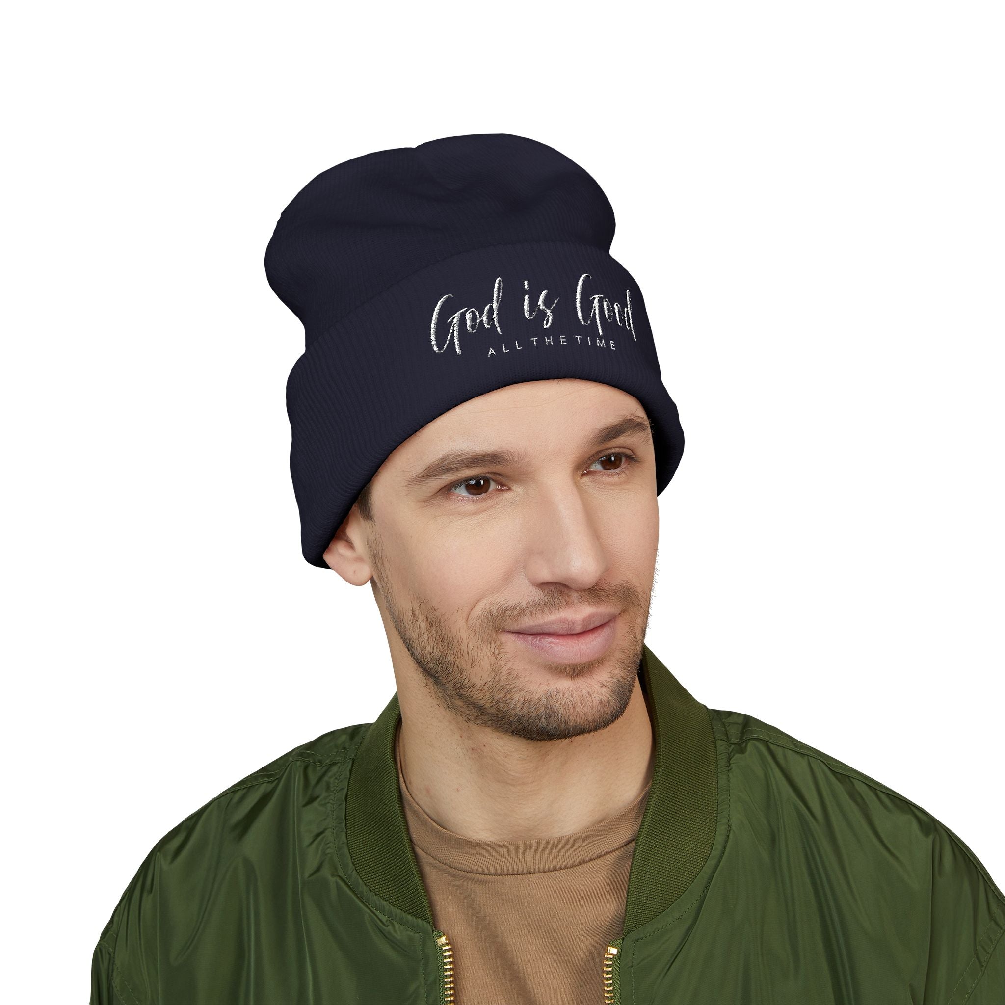 Embroidered 'God Is Good' Cuffed Beanie