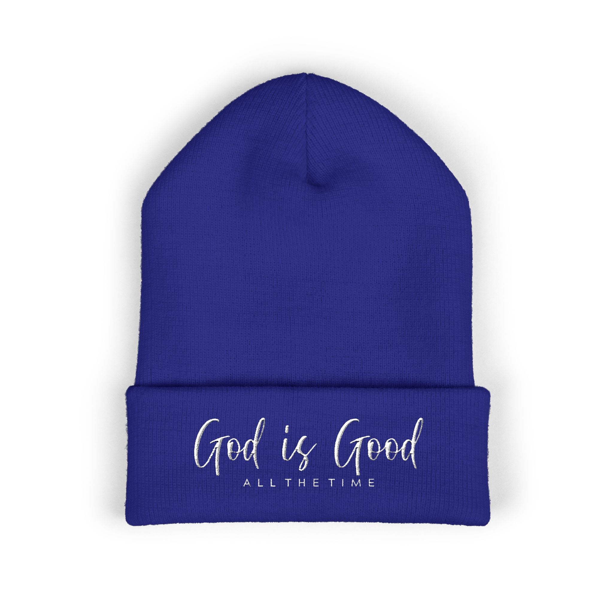 Embroidered 'God Is Good' Cuffed Beanie