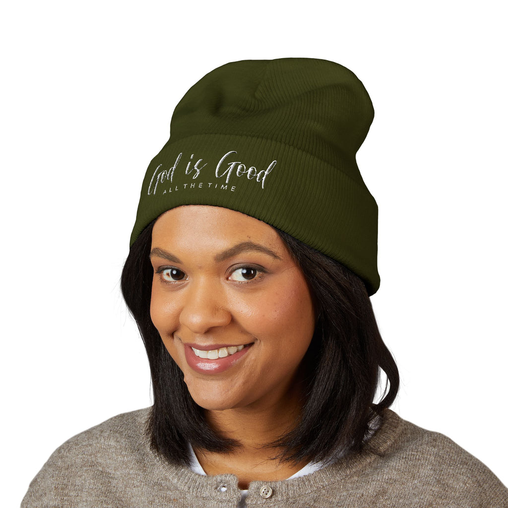 Embroidered 'God Is Good' Cuffed Beanie