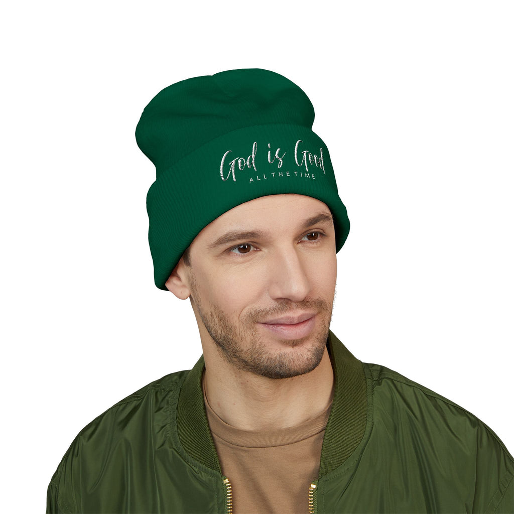 Embroidered 'God Is Good' Cuffed Beanie