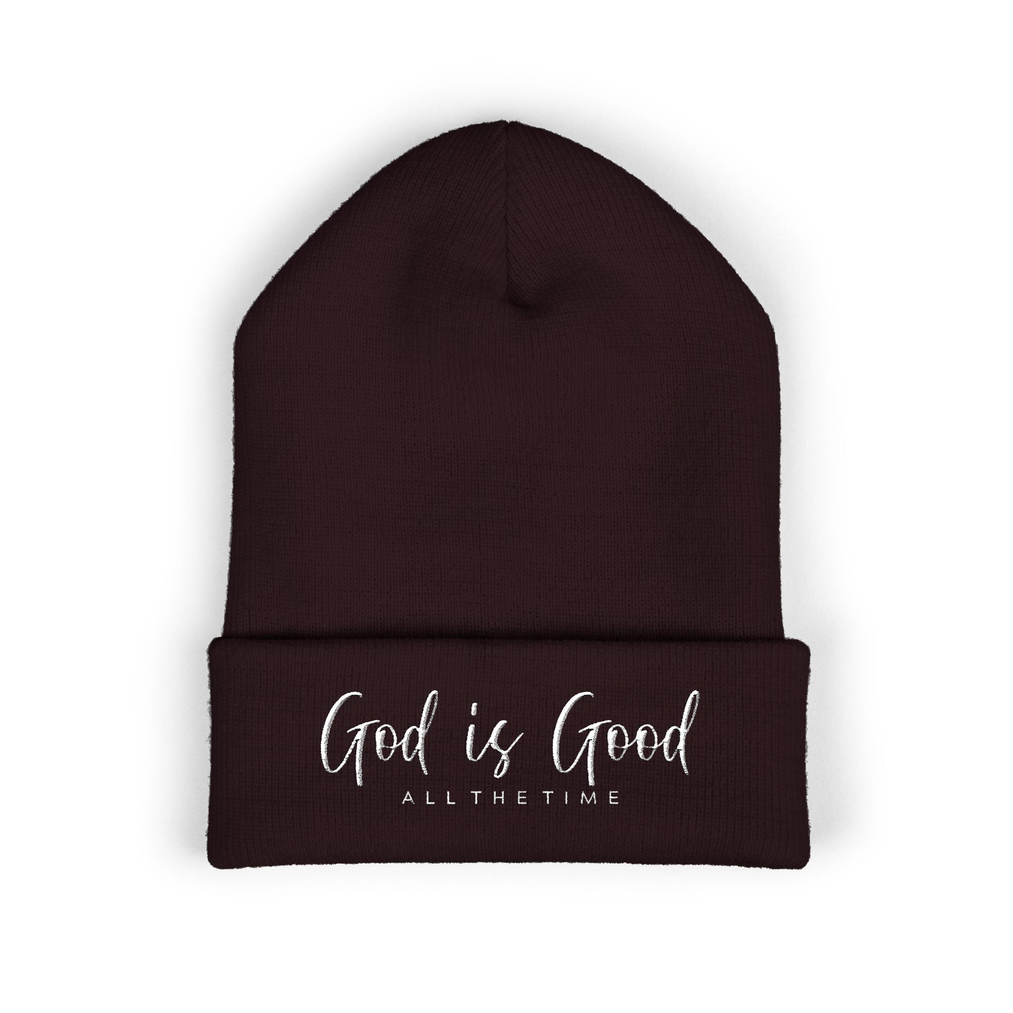 Embroidered 'God Is Good' Cuffed Beanie